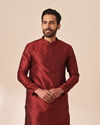 alt message - Manyavar Men Dark Maroon Jacquard Kurta Pajama image number 0