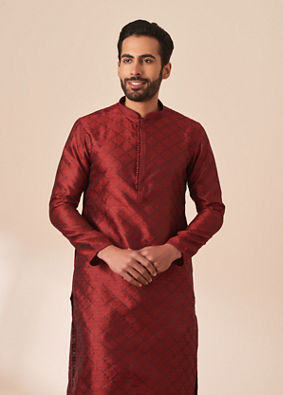 Manyavar Men Dark Maroon Jacquard Kurta Pajama
