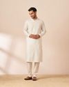 alt message - Manyavar Men Pearl White Self Striped Kurta Pajama image number 1