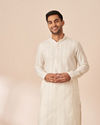 Pearl White Self Striped Kurta Pajama