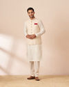 Manyavar Men Light Cream Jacquard Jacket