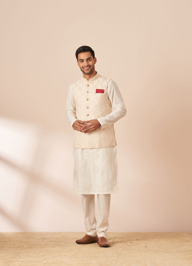 Manyavar Men Light Cream Jacquard Jacket