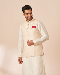 Manyavar Men Light Cream Jacquard Jacket