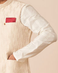 Manyavar Men Light Cream Jacquard Jacket