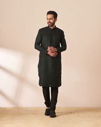 Manyavar Men Dark Green Jacquard Kurta Pajama