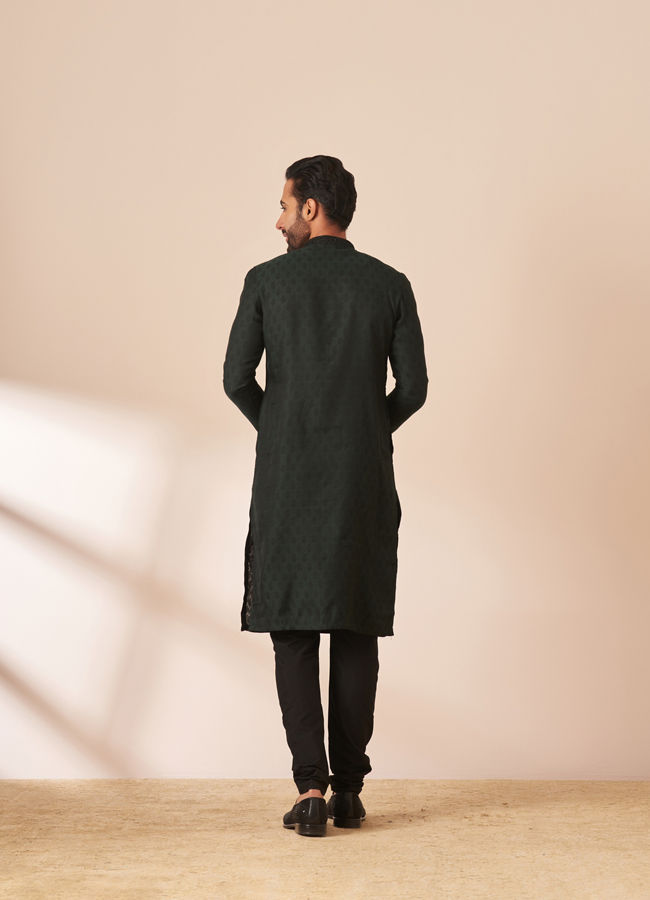 Manyavar Men Dark Green Jacquard Kurta Pajama