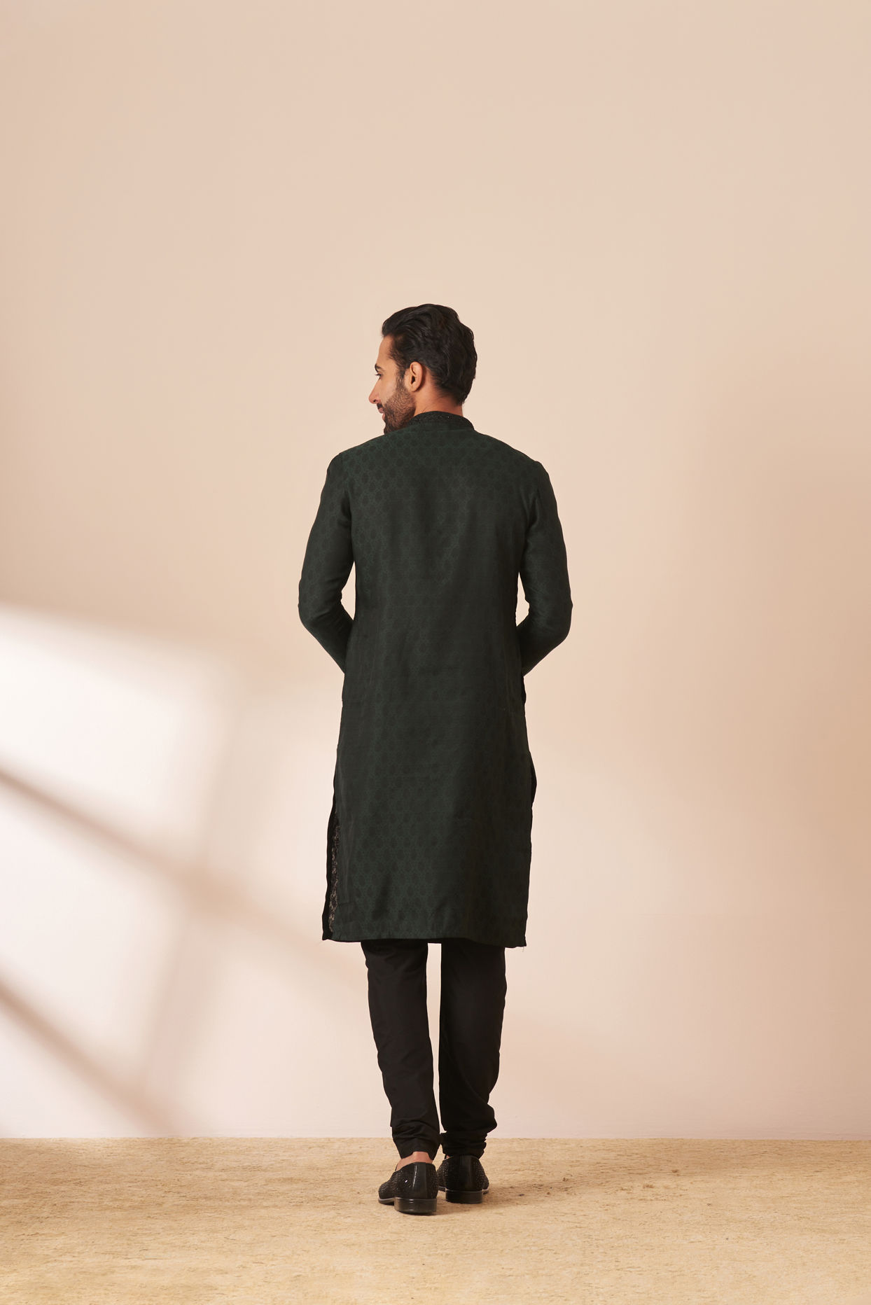 Manyavar Men Dark Green Jacquard Kurta Pajama