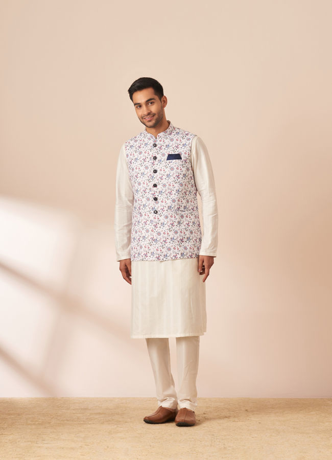 Manyavar Men White Multicolor Printed Jacket