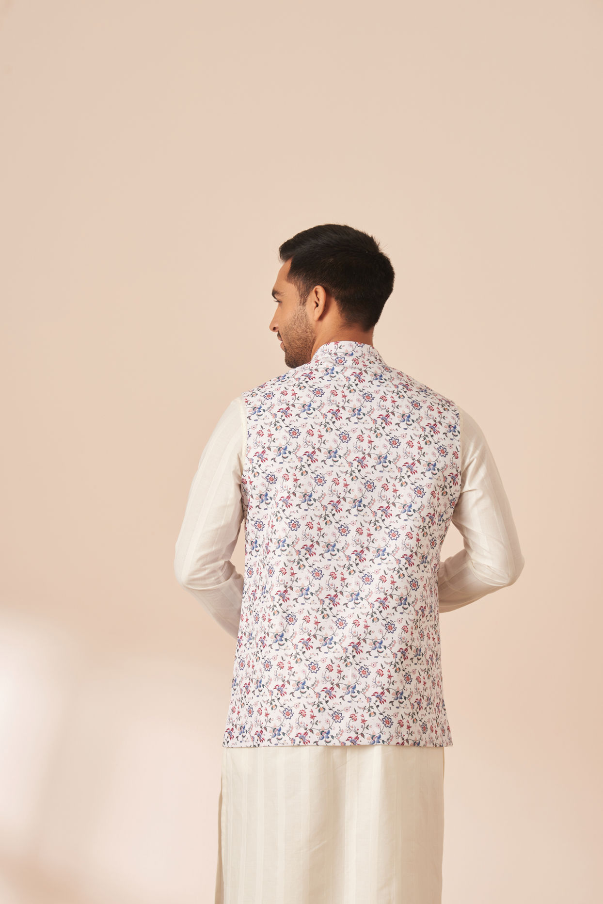 Manyavar Men White Multicolor Printed Jacket