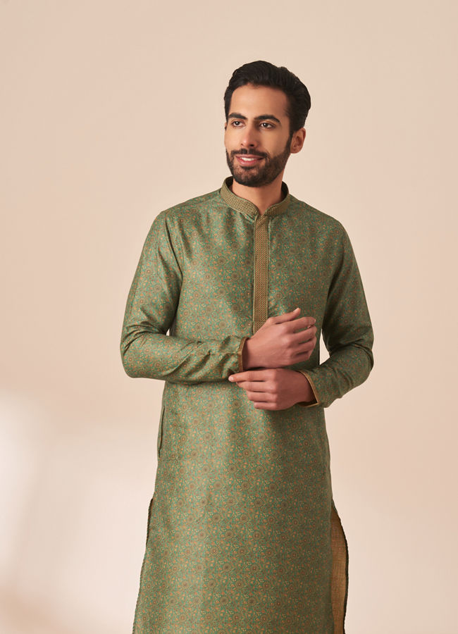 Manyavar Men Turquoise Printed Kurta Pajama