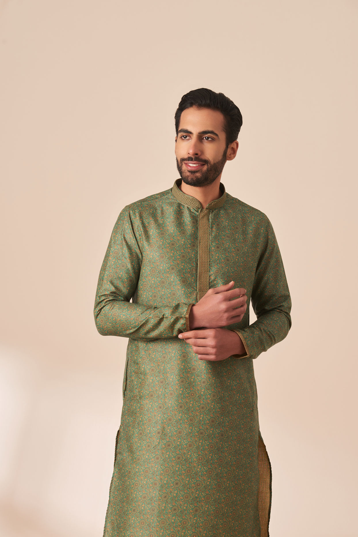 Manyavar Men Turquoise Printed Kurta Pajama