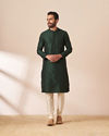 alt message - Manyavar Men Emerald Green Jacquard Kurta Pajama image number 1