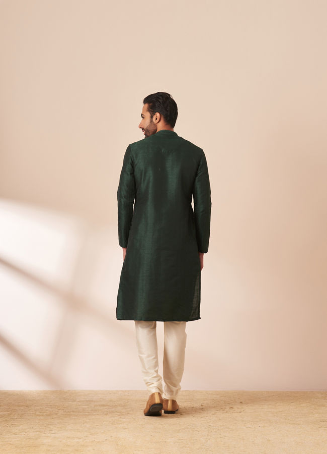 Manyavar Men Emerald Green Jacquard Kurta Pajama