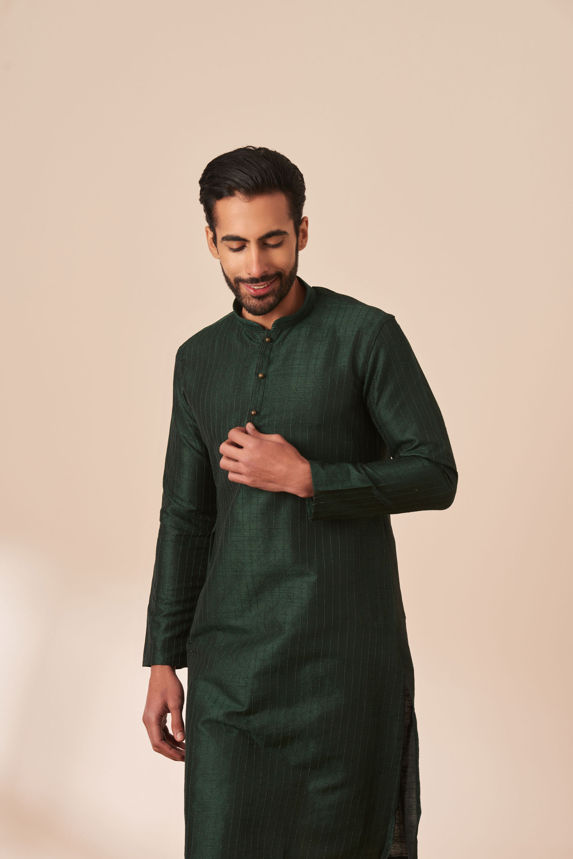 Manyavar Men Emerald Green Jacquard Kurta Pajama