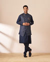 alt message - Manyavar Men Sapphire Blue Paisley Kurta Jacket Set image number 4