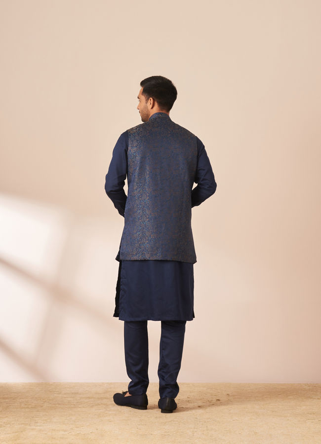 Manyavar Men Sapphire Blue Paisley Kurta Jacket Set