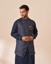 alt message - Manyavar Men Sapphire Blue Paisley Kurta Jacket Set image number 0