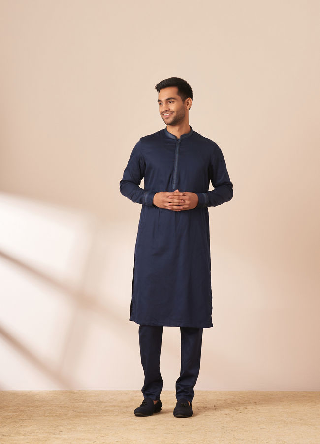Manyavar Men Sapphire Blue Paisley Kurta Jacket Set