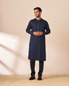 alt message - Manyavar Men Sapphire Blue Paisley Kurta Jacket Set image number 3