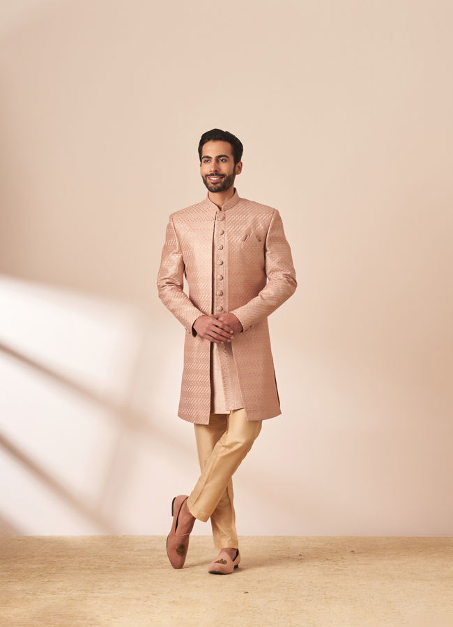 Rust Pink Self Design Sherwani image number 1