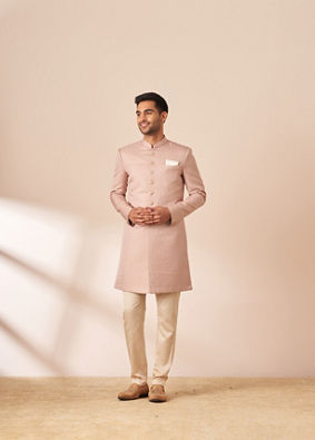 alt message - Manyavar Men Pastel Pink Achkan Indo Western image number 1