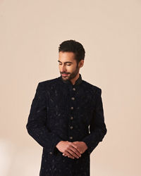 Manyavar Men Navy Blue Embellished Sherwani Set