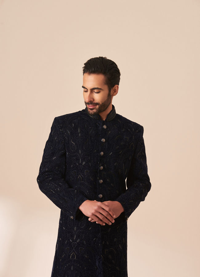 Buy Navy Blue Embellished Indo Western Online Manyavar Sherwani