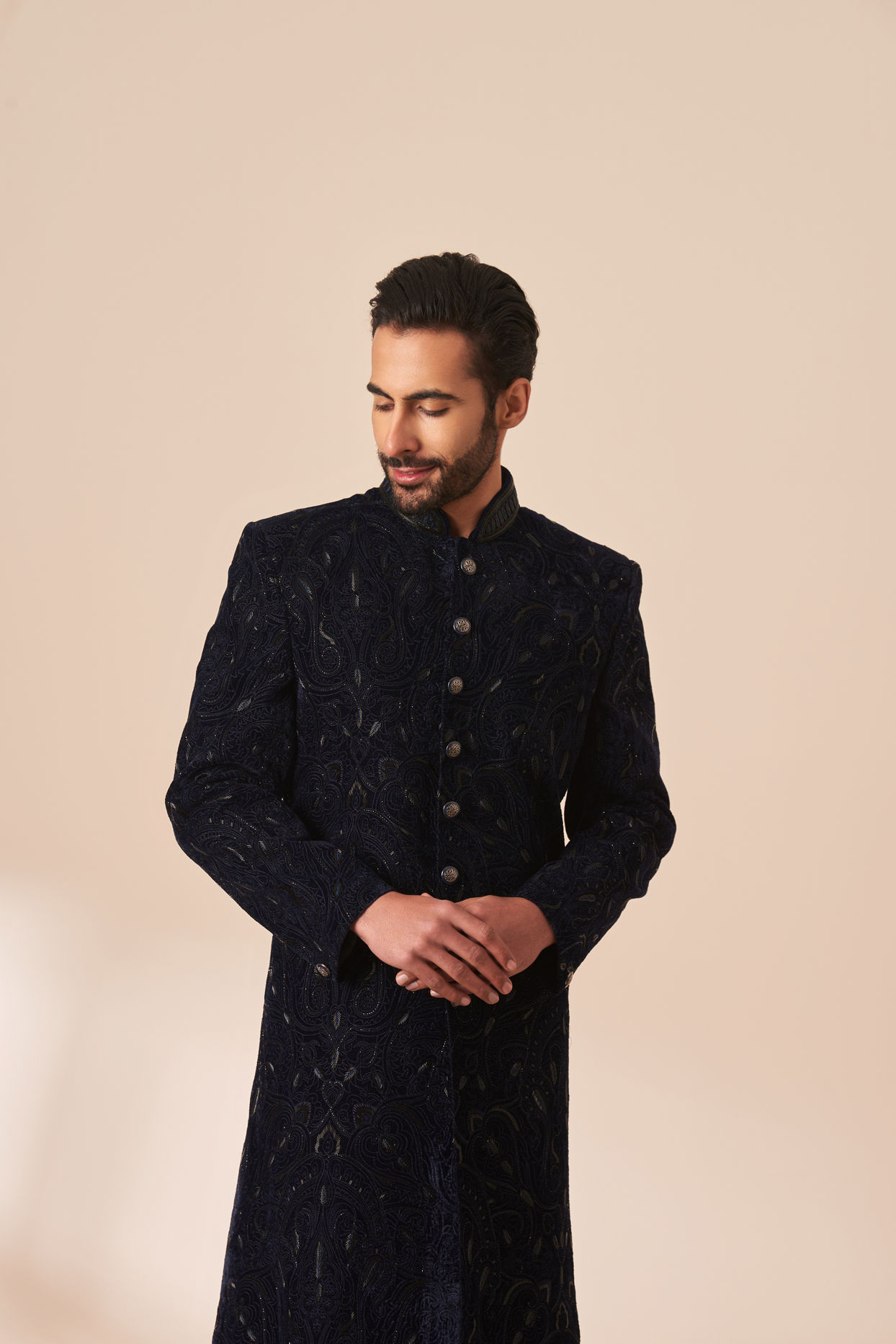 Navy Blue Embellished Sherwani Set image number 0