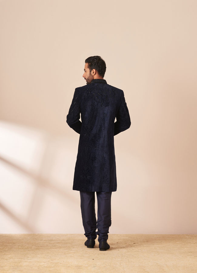 Manyavar Men Navy Blue Embellished Sherwani Set