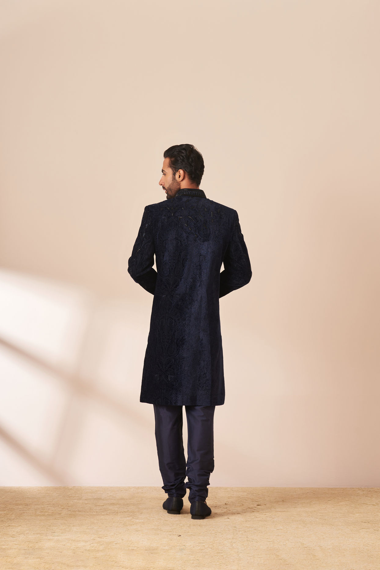 Manyavar Men Navy Blue Embellished Sherwani Set