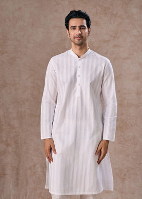 Manyavar Men White Elegance Cotton Kurta Pajama