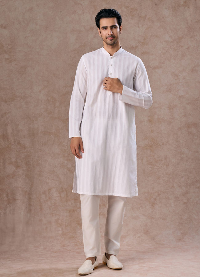 Manyavar Men White Elegance Cotton Kurta Pajama