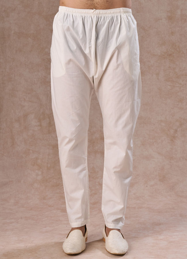 Manyavar Men White Elegance Cotton Kurta Pajama