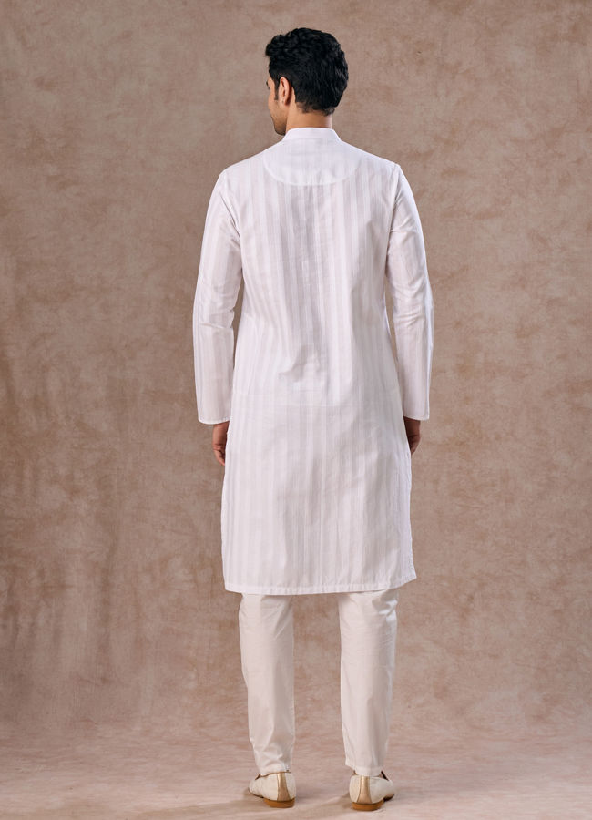 Manyavar Men White Elegance Cotton Kurta Pajama