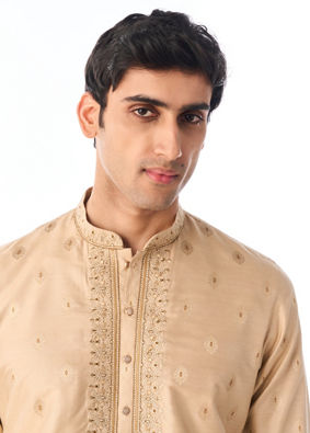 Manyavar Men Beige Silk Kurta Pajama