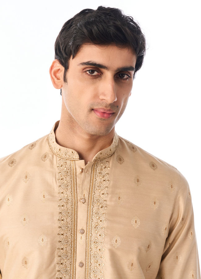 Manyavar Men Beige Silk Kurta Pajama