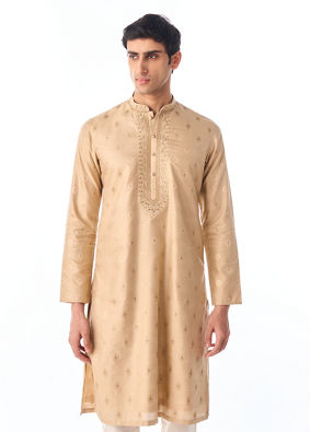 Manyavar Men Beige Silk Kurta Pajama