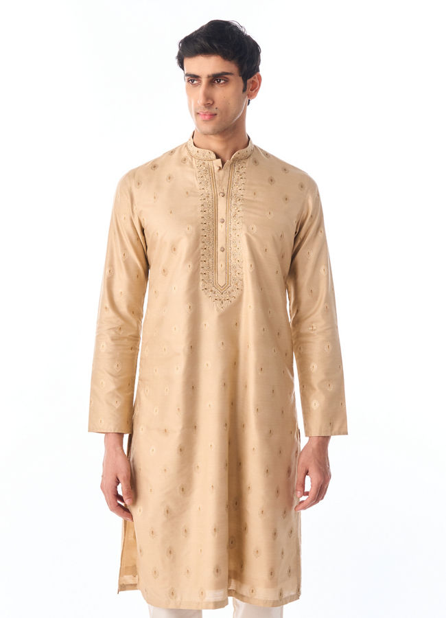 Manyavar Men Beige Silk Kurta Pajama