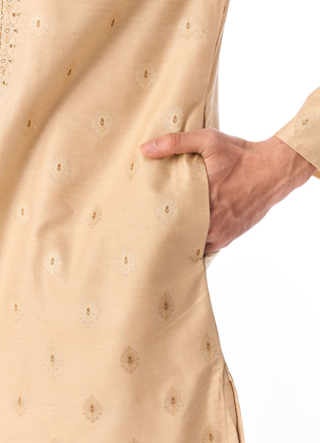 Manyavar Men Beige Silk Kurta Pajama