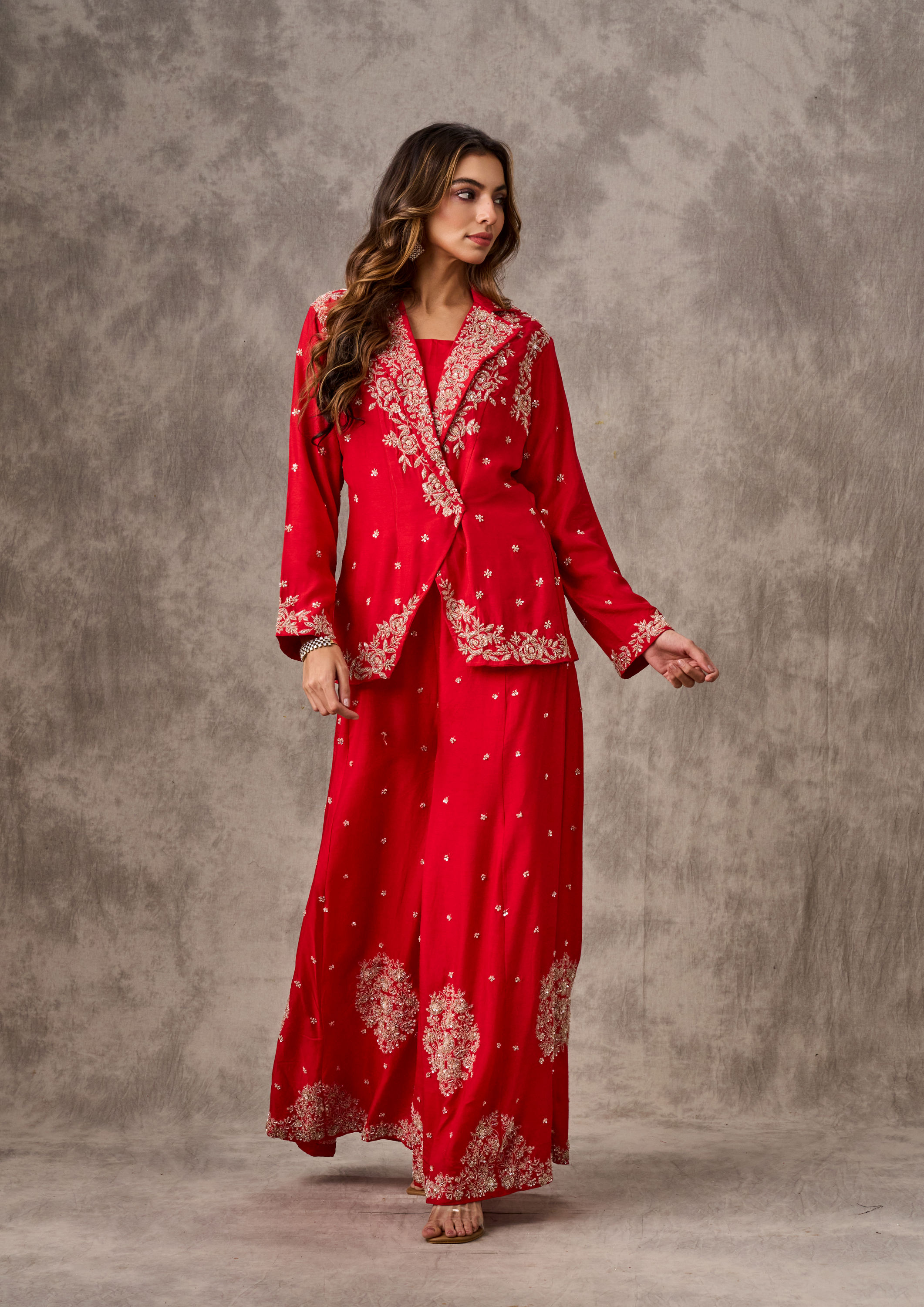 Twamev Women Resplendent Red Indo Western Outfit