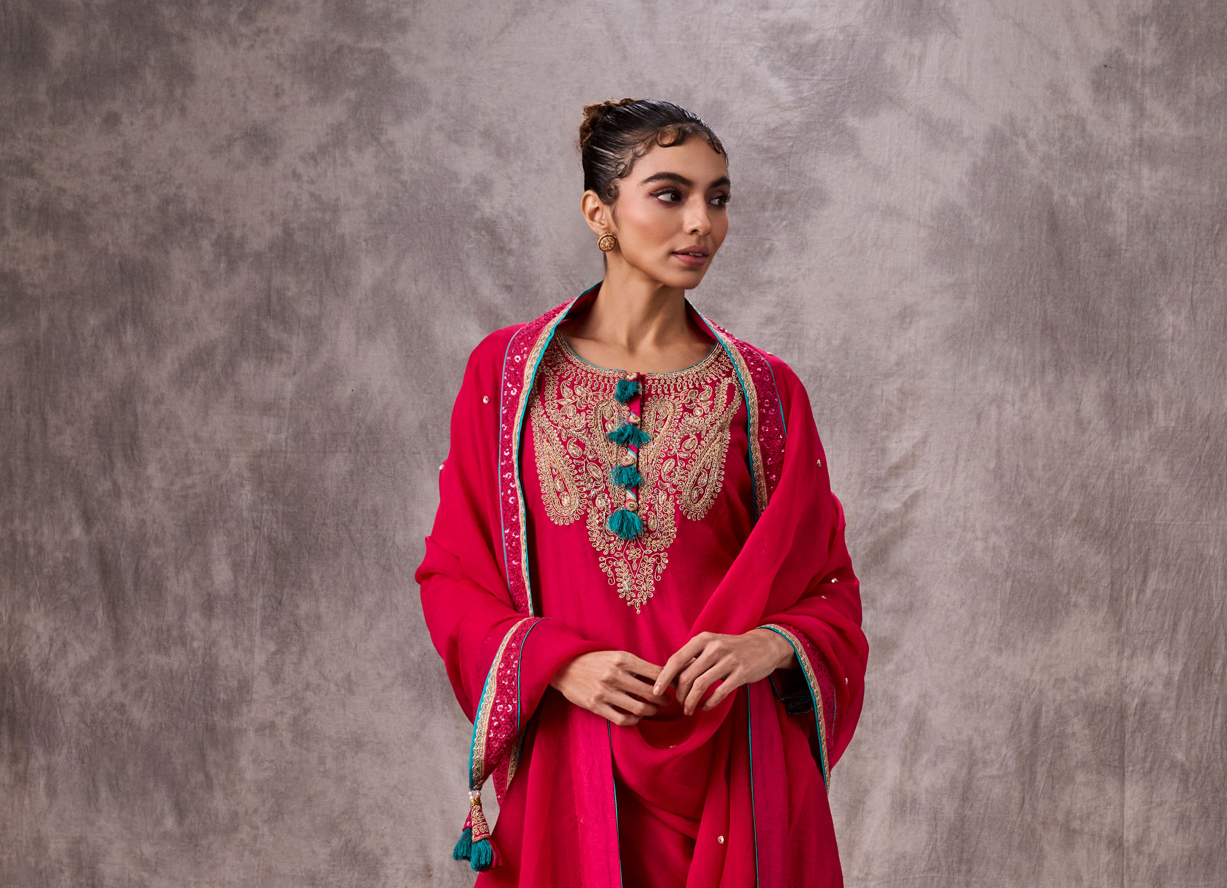 Twamev Women Royal Rani Art Silk Three-piece Stitched Suit