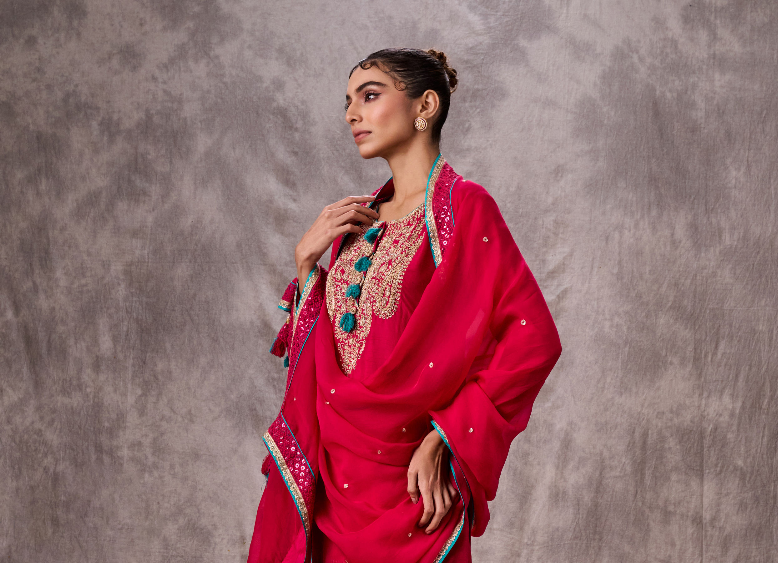 Twamev Women Royal Rani Art Silk Three-piece Stitched Suit