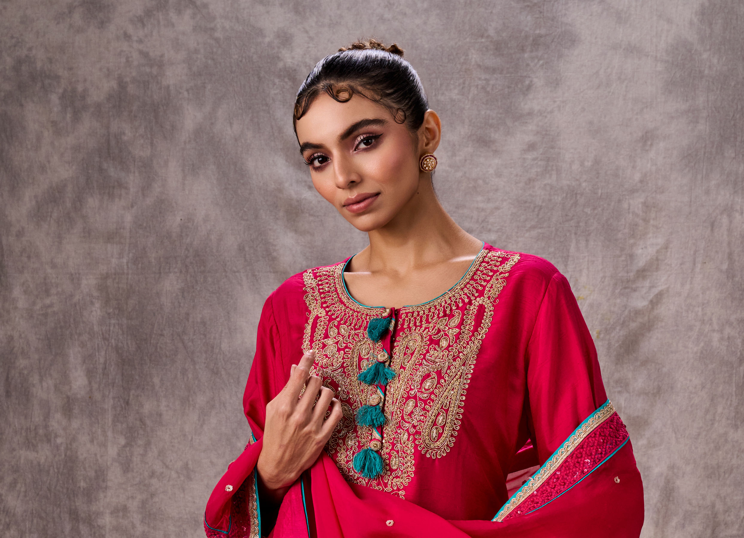 Twamev Women Royal Rani Art Silk Three-piece Stitched Suit