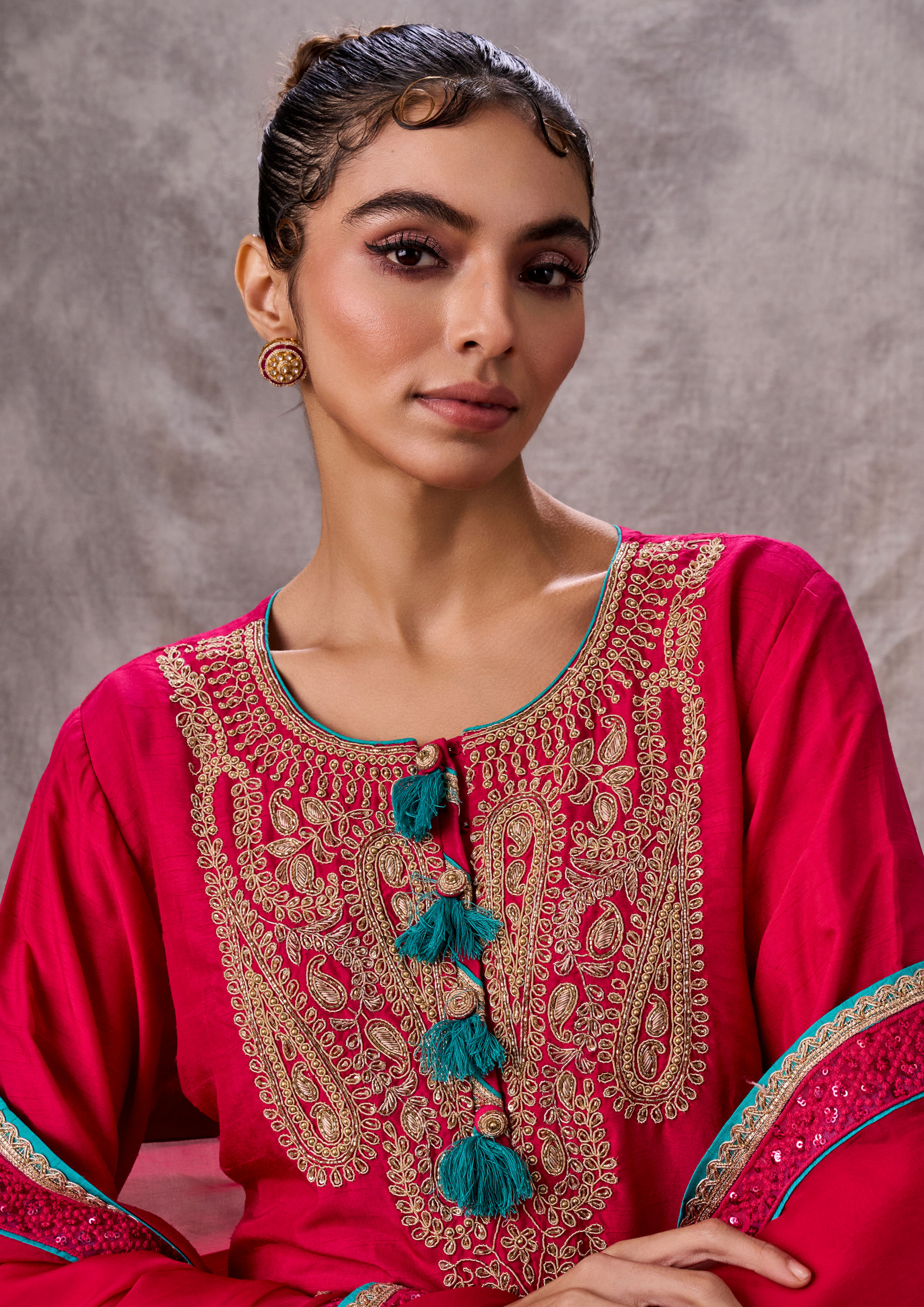 Twamev Women Royal Rani Art Silk Three-piece Stitched Suit