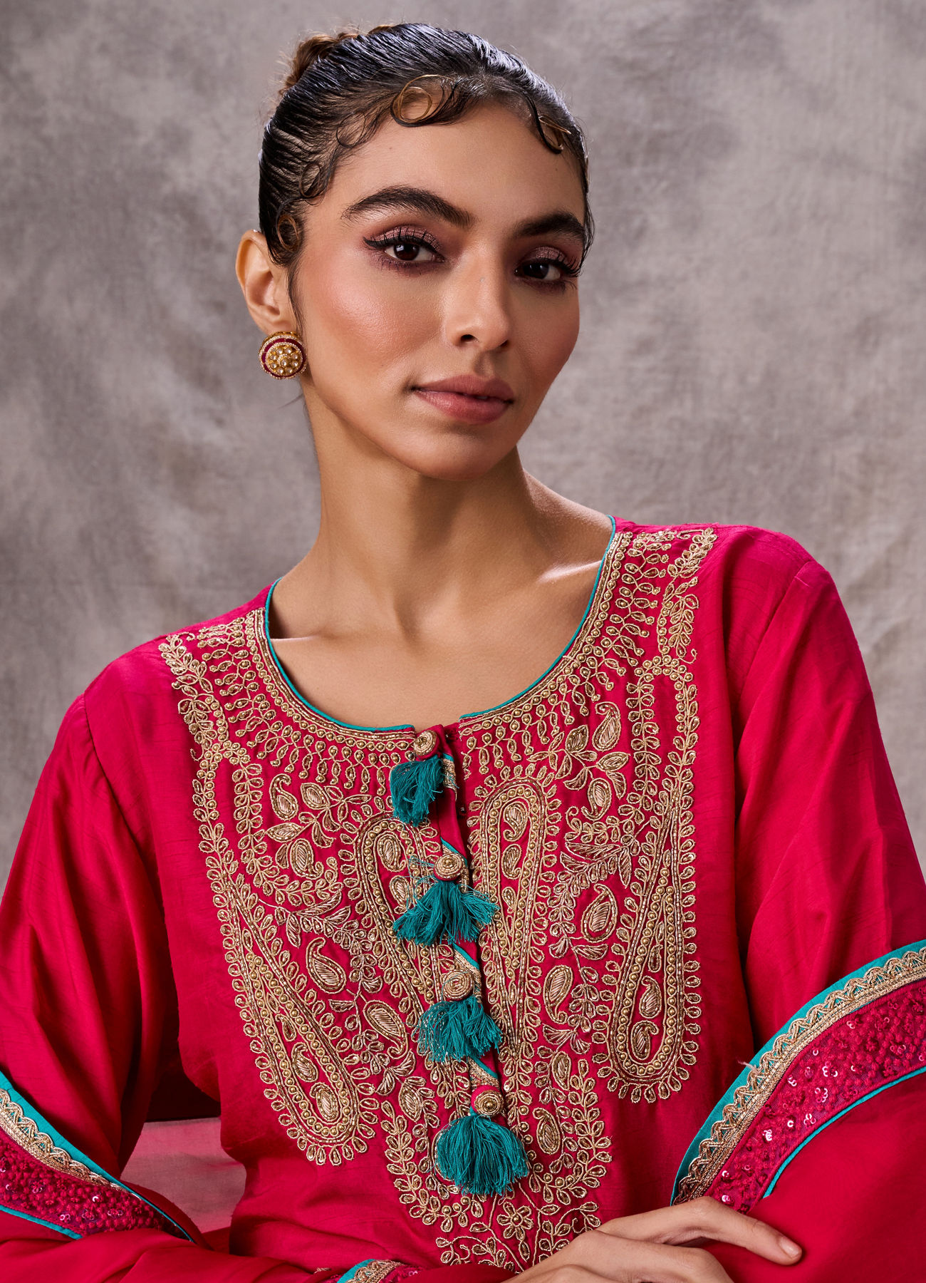 Twamev Women Royal Rani Art Silk Three-piece Stitched Suit