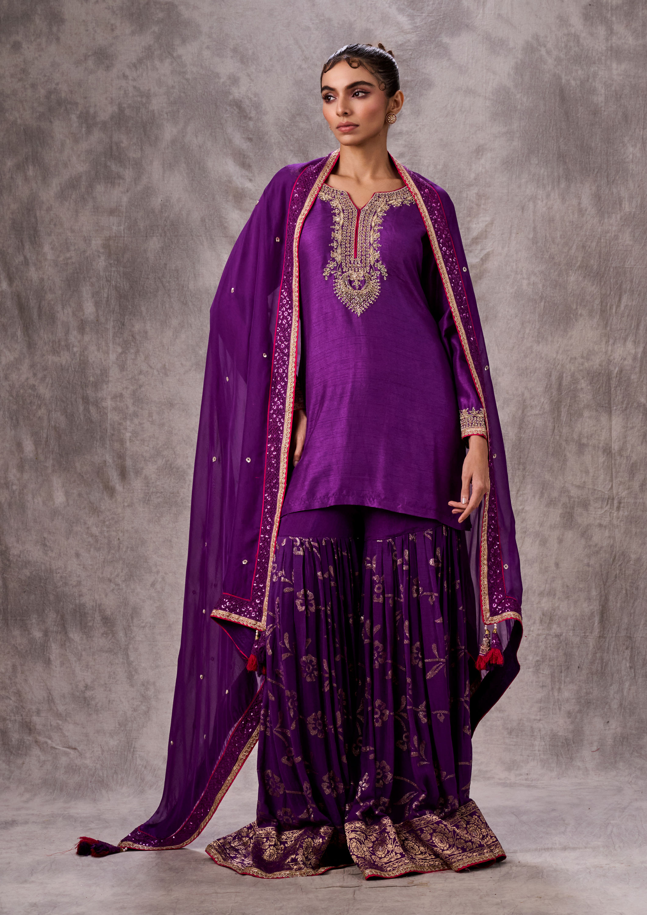 Twamev Women Dazzling Purple Stitched Suit
