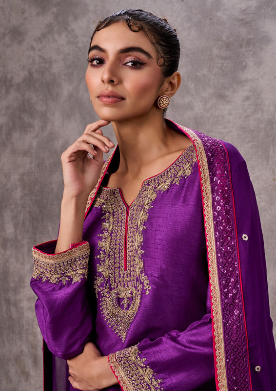 Twamev Women Dazzling Purple Stitched Suit