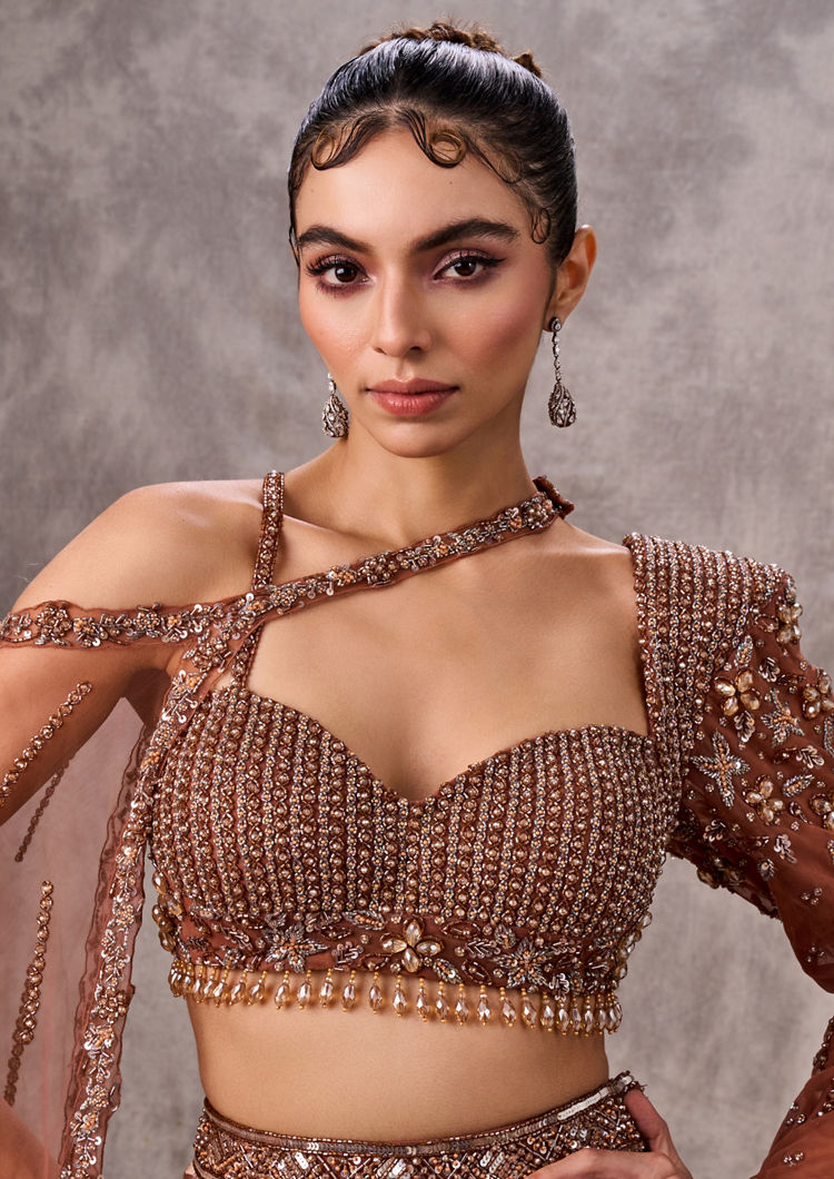 Twamev Women Beige Satin Cocktail Lehenga Set