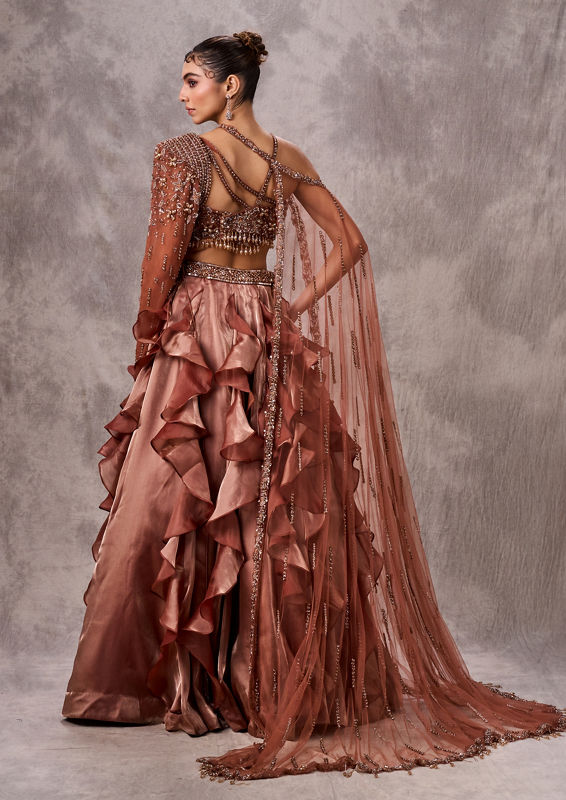 Twamev Women Beige Satin Cocktail Lehenga Set