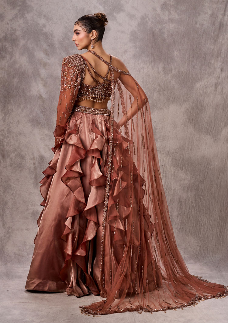 Twamev Women Beige Satin Cocktail Lehenga Set